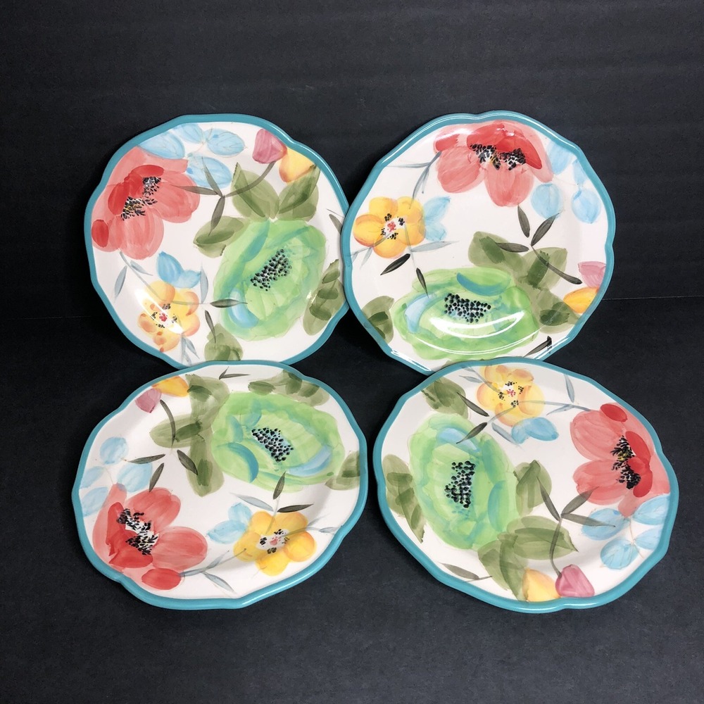4 Pioneer Woman Vintage Floral Salad Plates Country Farmhouse 8 1/2"